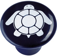 Möbelknopf Kunststoff blau Schildkröte weiß, 1 Stück