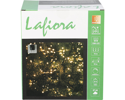 Lafiora Lichterkette mit 1500 LEDs für den Innen- und Außenbereich, warmweiß, dimmbar, mit Timer und Schutzart IP44