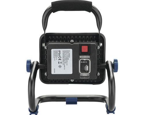 Rückansicht einer LED-Akkuleuchte mit Tragegriff und Schutzart IP54