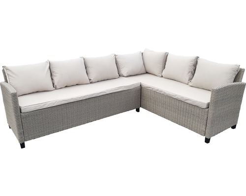 Graues Ecksofa aus Rattan mit Kissen