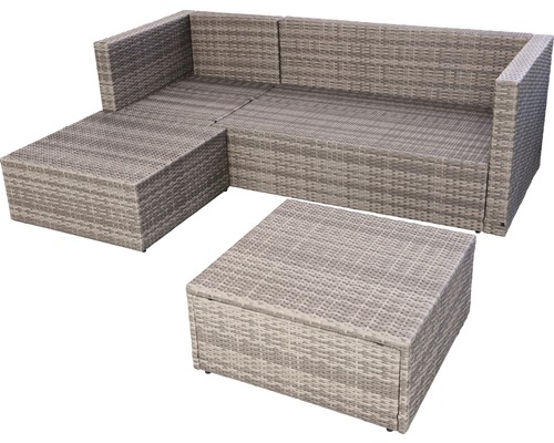 Gartenset aus Rattansofa, Hocker und Tisch