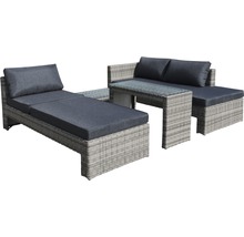 Gartenmöbelset GARDEN PLACE Chicago 4-Sitzer 4-tlg. grau aus Polyrattan und robustem Aluminium, Rückenlehne verstellbar, inkl. Sitzkissen