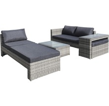 Gartenmöbelset GARDEN PLACE Chicago 4-Sitzer 4-tlg. grau aus Polyrattan und robustem Aluminium, Rückenlehne verstellbar, inkl. Sitzkissen