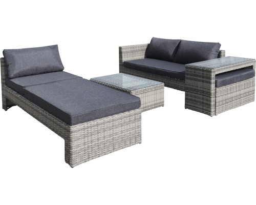 Gartenmöbelset mit Lounge, Sofa, Tisch und Hocker aus Rattan
