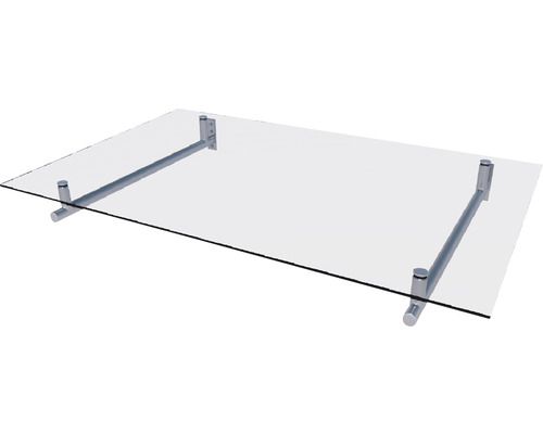 Glasvordach mit Metallhalterungen