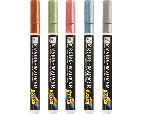 Fünf Kreidemarker in verschiedenen Farben