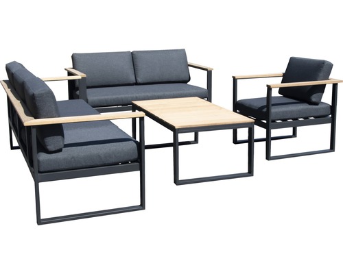 GARDEN PLACE Gartenmöbelset Cleo Alu-Holz 6 -Sitzer bestehend aus: 2 Sofas, Sessel, Tisch inkl. Auflagen Aluminium anthrazit Holz