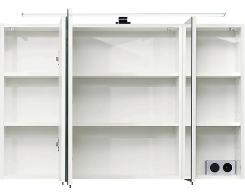 Offener Spiegelschrank mit Beleuchtung und Regalböden