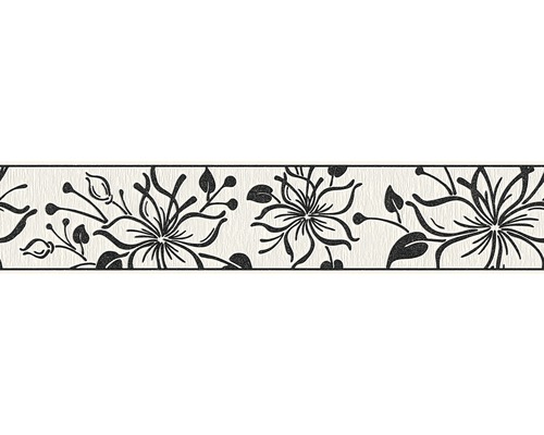 Bordüre 3466-29 selbstklebend Blume schwarz weiß mit Glitter 5 m x 13 cm