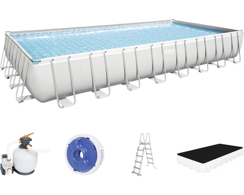 Aufstellpool Framepool-Set Bestway Power Steel™ eckig 956x488x132 cm inkl. Sandfilteranlage grau