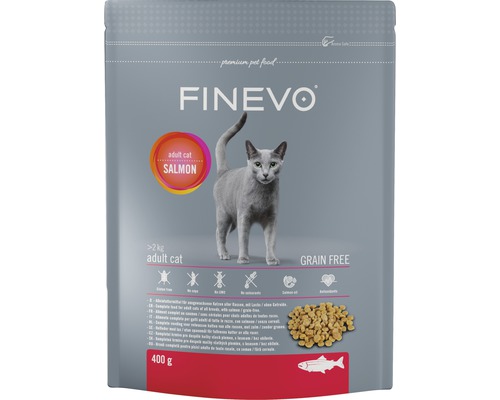 Katzenfutter trocken FINEVO Adult Cat Lachs getreidefrei 0,4 kg Finevo Trockenfutter Lachs für ausgewachsene Katzen, 400 Gramm