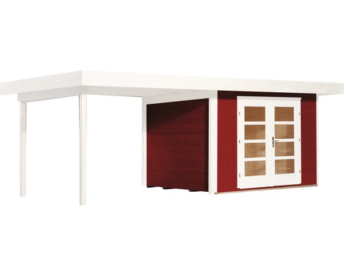 Holzgartenhaus mit Carport und Doppeltür