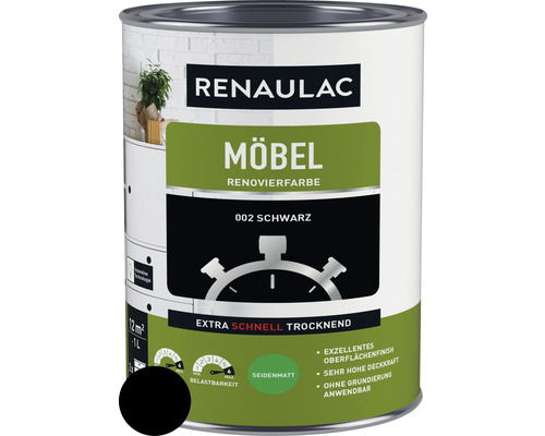 RENAULAC Möbellack Holzlack seidenmatt schwarz 1 L