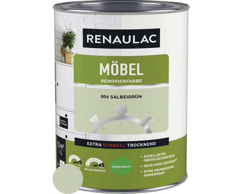 RENAULAC Möbellack Holzlack seidenmatt salbeigrün 1 L Renaulac Möbelfarbe 006 Salbeigrün im Farbdosengebinde