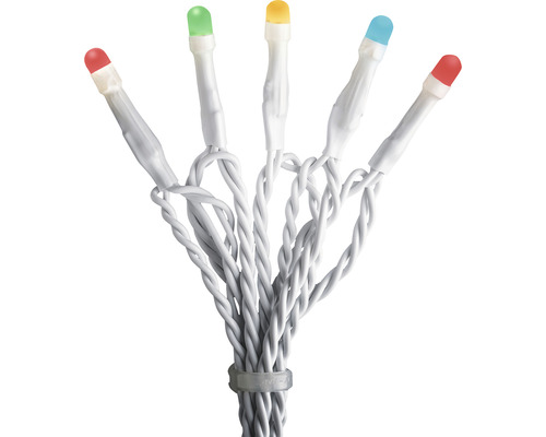 LED Lichterkette mit mehrfarbigen Lichtern und weißem Kabel