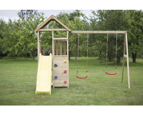 Spielturm mit Rutsche und Schaukel für den Garten