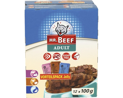 Katzenfutter nass MR. BEEF in Gelee 1 Pack 12 x 100 g Mr. Beef Adult Katzenfutter im Jelly Vorteilspack