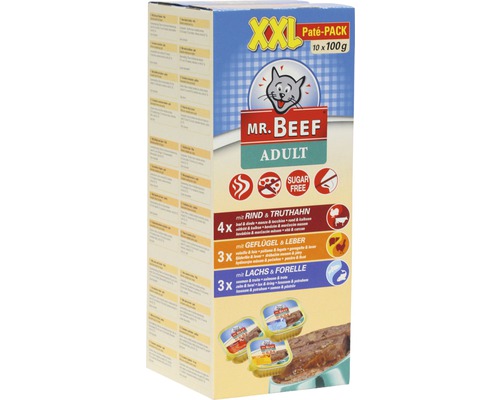 Katzenfutter nass MR. BEEF Schalen Paté 1 Pack 10 x 100 g Katzenfutter nass MR. BEEF Schalen Paté 1 Pack 10 x 100 g