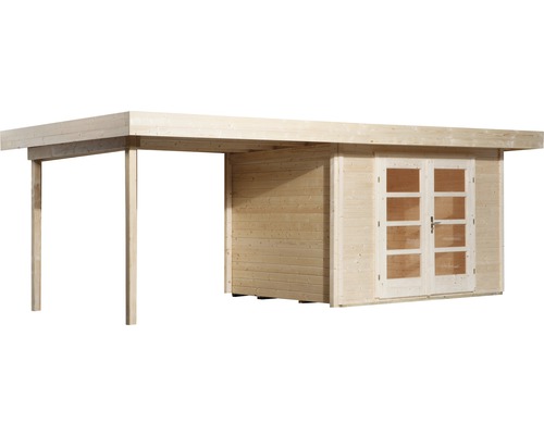 Holzgartenhaus mit Anbau und Doppeltür