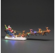 Weihnachtliche Dekofigur mit Weihnachtsmann im Schlitten und Rentieren mit Beleuchtung