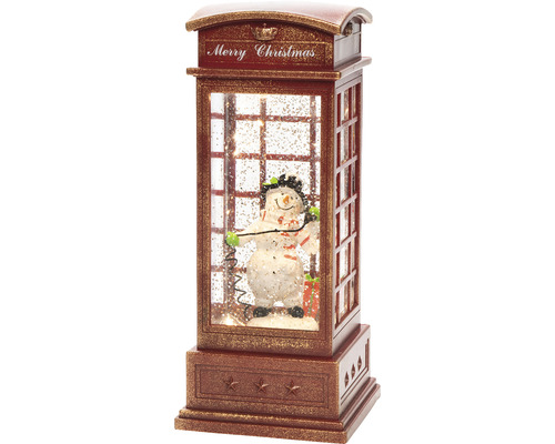 Schneekugel mit Schneemann in Telefonzellendesign