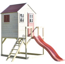 Spielhaus Tiger Holz mit Veranda und Rutsche rot-thumb-9