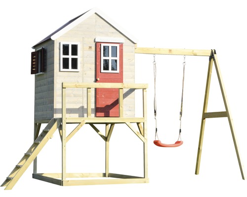 Spielhaus mit Schaukel aus Holz