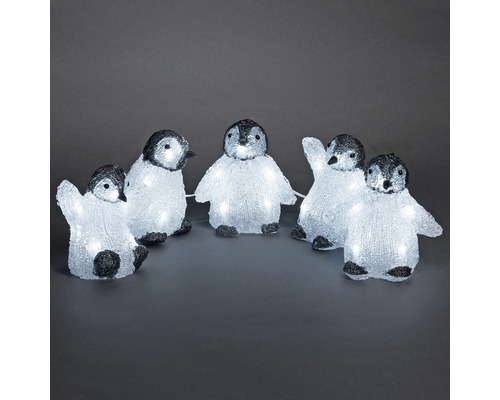 LED Leuchtfigur Konstsmide 5er-Set Acryl Babypinguine H 12,5 cm 4 m + Zuleitungslänge 5 m 40 LEDs Lichtfarbe kaltweiß Lichterkette mit Pinguinfiguren für die Weihnachtsdekoration