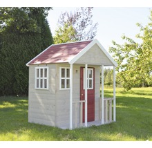 Spielhaus aus Holz mit Fenster und Tür im Garten