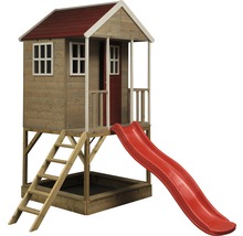 Spielhaus Frosch Holz mit Veranda und Rutsche rot-thumb-2