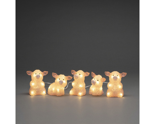 LED Leuchtfigur Konstsmide 5er-Set Acryl Schweine H 12,5 cm 4 m + Zuleitungslänge 5 m 5 LEDs Lichtfarbe warmweiß Lichterkette mit Schweinmotiv
