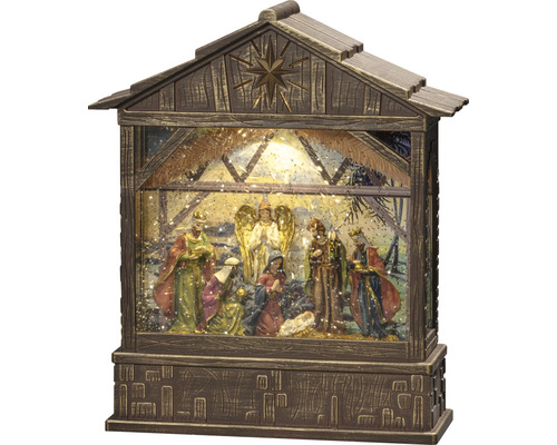 LED Wasserlaterne Konstsmide Krippe H 25,5 cm Lichtfarbe warmweiß batteriebetrieben inkl. 5 Stunden Timer Weihnachtskrippe mit Figuren in einem Stall