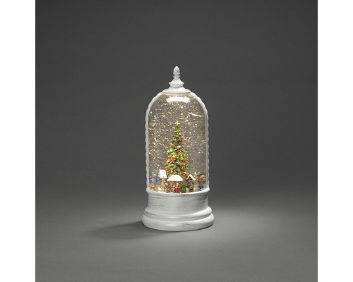 LED Wasserlaterne Konstsmide mit Glaskuppel H 27,2 cm Lichtfarbe warmweiß batteriebetrieben inkl. 5 Stunden Timer Schneekugel mit Weihnachtsbaum und Figuren