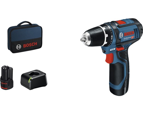 Akku-Bohrschrauber Bosch Professional GSR 12V-15 inkl. 2x Akku (2.0Ah) und Ladegerät und Tasche