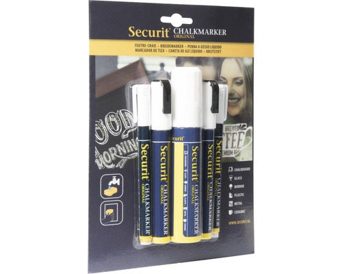 Securit Kreidemarker im Set für Tafeln, Glas, Spiegel, Kunststoff, Metall und Keramik