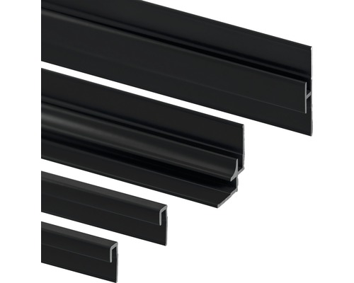 Mehrere schwarze Profile in unterschiedlichen Größen.