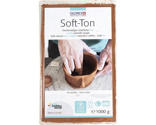 Soft-Ton Modelliermasse gebrauchsfertig weich lufthärtend und ofenhärtend terracotta 1 kg Glorex Soft-Ton Modelliertonpackung mit Abbildung eines Tongefäßes