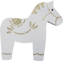Dekoratives Dalahorse aus Holz mit Glitzerverzierungen