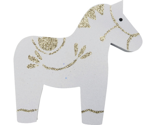 Dekoratives Dalahorse aus Holz mit Glitzerverzierungen
