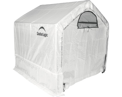 Weißes ShelterLogic Lagerzelt mit Fenster