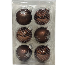 Sechs Christbaumkugeln mit Stern- und Streifenmuster in Verpackung
