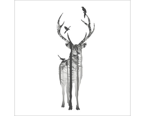 Leinwandbild Deer With Birds 27x27 cm