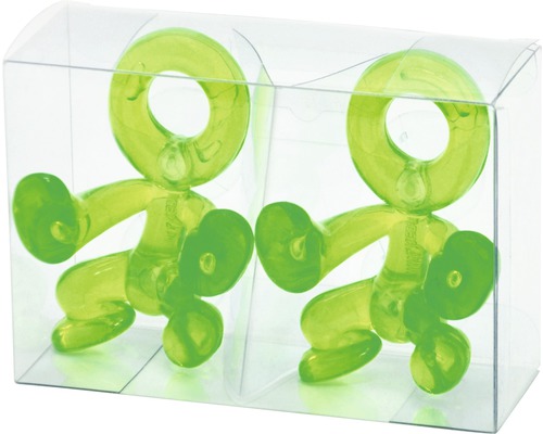 Zwei grüne Roboterfiguren in transparenter Verpackung