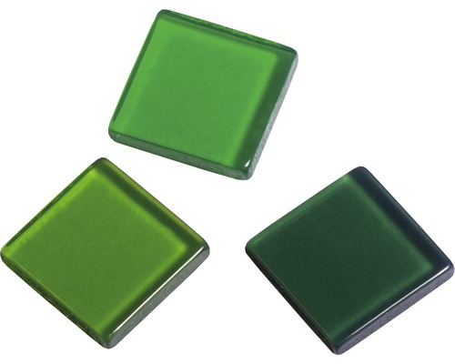 Acryl-Mosaiksteine 1x1 cm 205 Stk transparent grün Drei quadratische grüne Glasmosaikfliesen