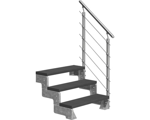 Aussentreppe Pertura Tallis mit Prova Geländer 3 Steigungen 100 cm anthrazit Treppe mit Metallstruktur und Geländer mit Stahlseilen