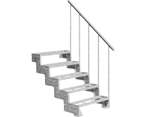 Aussentreppe Pertura Tallis mit Geländer 5 Steigungen Einlegestufen 100 cm Stahl Metalltreppe mit Geländer für den Außenbereich