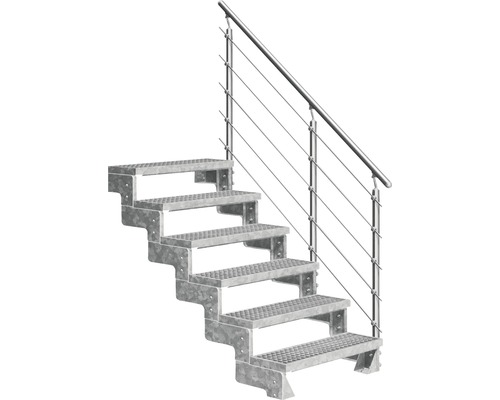 Aussentreppe Pertura Tallis mit Prova Geländer 6 Steigungen 80 cm Gitterrost Treppe mit Geländer aus Metall
