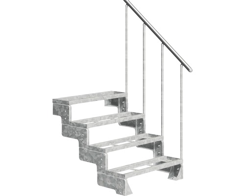 Aussentreppe Pertura Tallis mit Geländer 4 Steigungen Einlegestufen 80 cm Metall Metalltreppe mit vier Stufen und Geländer