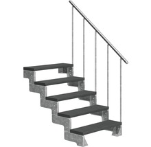 Treppe mit fünf Stufen und einem Geländer.