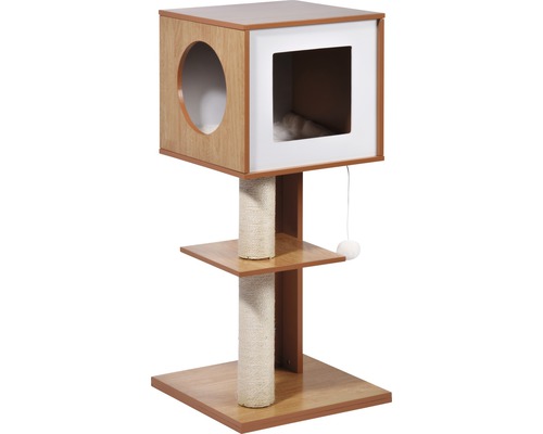 Katzenbaum mit Liegeflächen, Kratzsäulen und Spielzeug